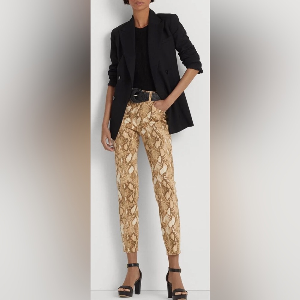 Lauren Ralph Lauren Snake Print High-Rise Skinny Ankle Jean, sz 4
